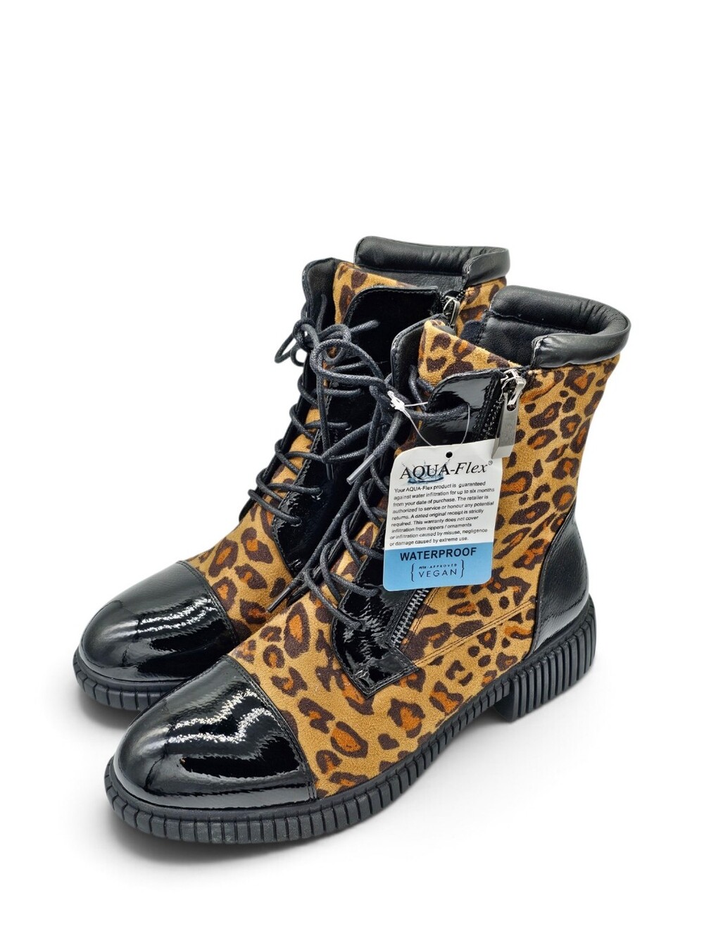 Aqua-Flex Quincy Leopard Print Waterproof Combat Boots Size 9